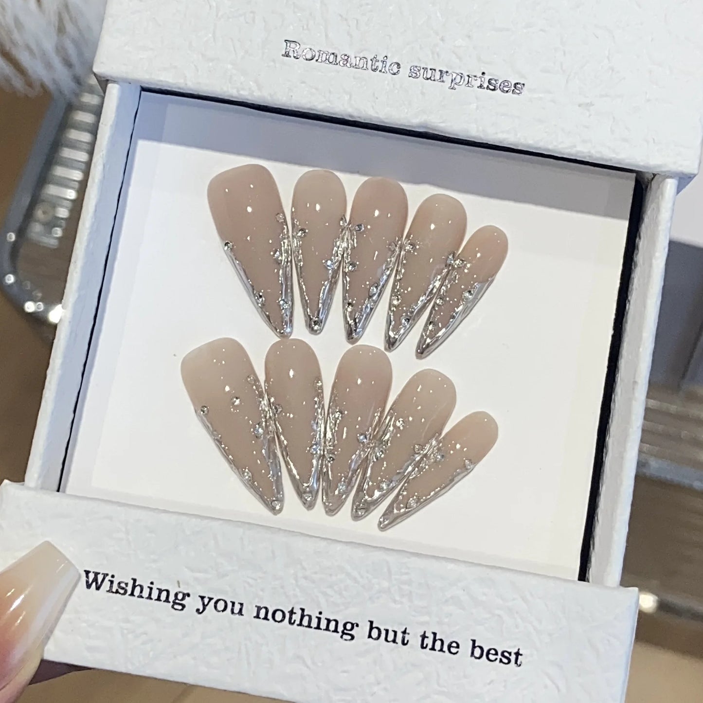 10pcs Pink Cat Eye False Nails 3D Butterfly Fake Nails Diamond Pearl Press on Nails Gradient French Glue on Nail Almond Nail Art.