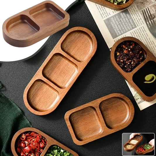 Seasoning Wood Snack Plate with Compartments 2/3/4 Grids Fruit Snacks Food Storage Trays Sauce Plate Kitchen Accessories 일본 주방용품.