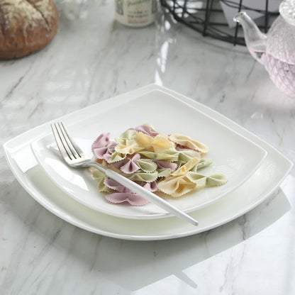 10.5 inch, bone china square dish, white ceramic plate for steak / soup, buffet serving trays, novalty dinner plate, rectangle.