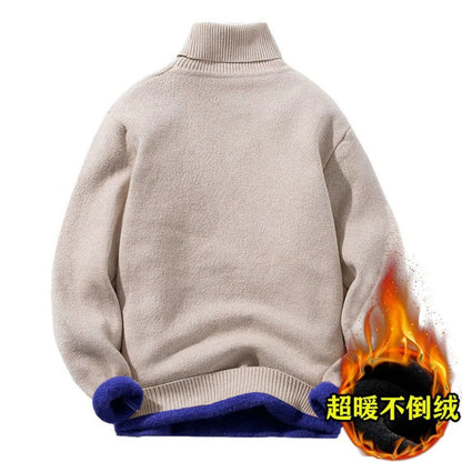 Men's Fleece High Collar Sweater Winter Thickened Solid Color Knitwear Cold-proof Warm Casual Pullover Bottoming Shirt 5XL.