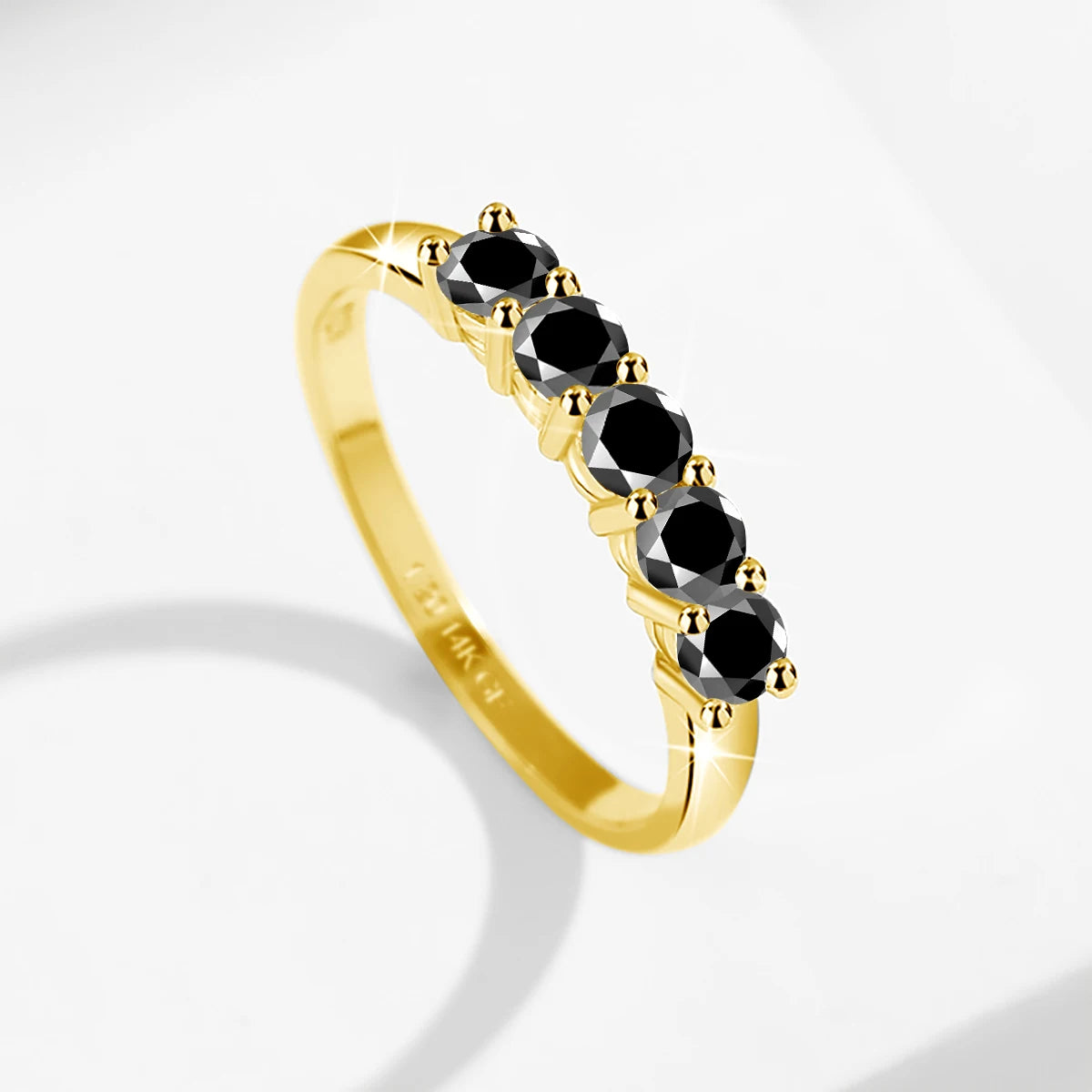 14K Gold Filled Pink Moissanite Rings 5 Stone D VVS1 for Women Man with 1/20th 14 Karat Gold Engagement Wedding Jewelry.