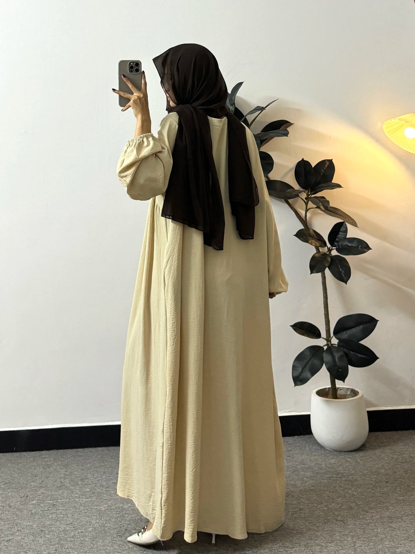 Full Sleeve Loose Maxi Prayer Dress Muslim Modest Dresses Jilbabs Casual Solid Pockets Robe Long Ramadan Dress Women Abayas.