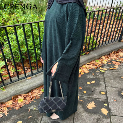 Warm Winter Abayas Muslim Women Corduroy Abaya 2023 New Modest Dress Thicked Solid Color Long Robe Female Islam Clothing.