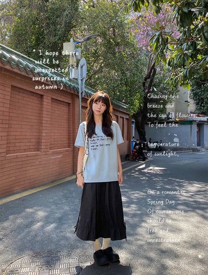 Vintage Black Midi Skirt Women Japanese Harajuku Drawstring Bud Skirts Summer Streetwear Korean Casual Design A Line Faldas New.