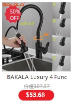 BAKALA Multicolor Wall Mounted Kitchen Faucet 360 Degree Swivel Flexible Hose Double Hole Sink Mixer Tap Wall Kitchen Mixers