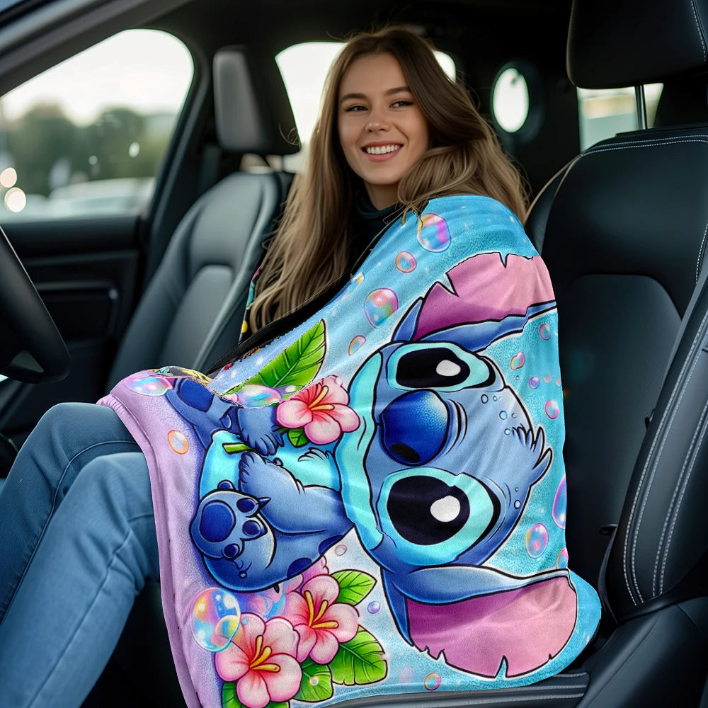 Lilo & Stitch, Stitch Printed Sofa Soft Warm Flannel Throw Blanket.Office,Camping,Picnic,Outdoors,Nap Cape,Bedroom Blankets..