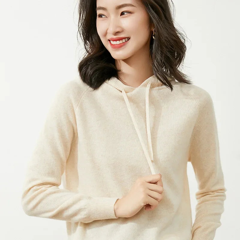 Women's Autumn and Winter New Casual Hoodies Sport Loose Hooded Knitted Hoodie Pullover Sweater