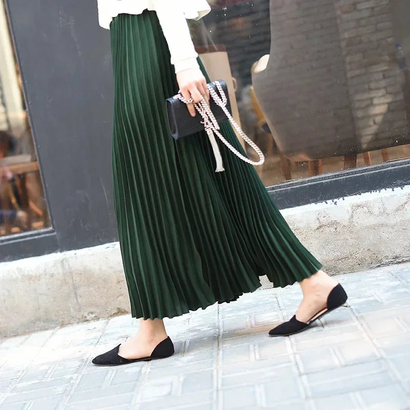 Classical Women Pleated Skirt 90cm/80cm Long Female Elastic Waist Skirt Big Size Velvet Pleated Skirt for Winter Ankle-Length.