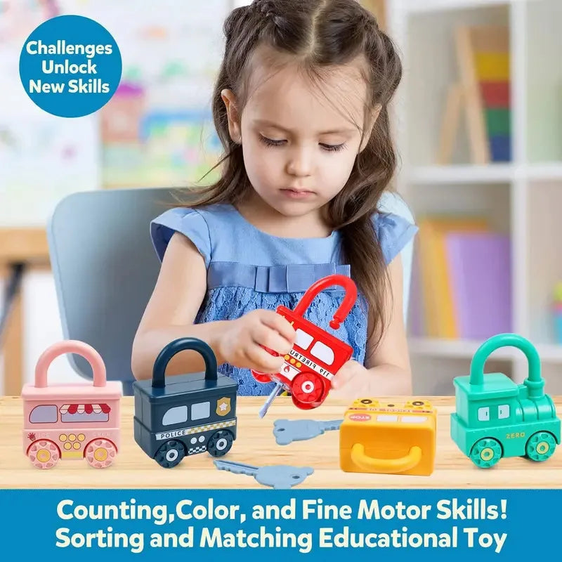 Educational Car Shaped Puzzle Matching Lock Toy with Key for Children - Intellectual Development Cognition Buckle Unlocking Game.