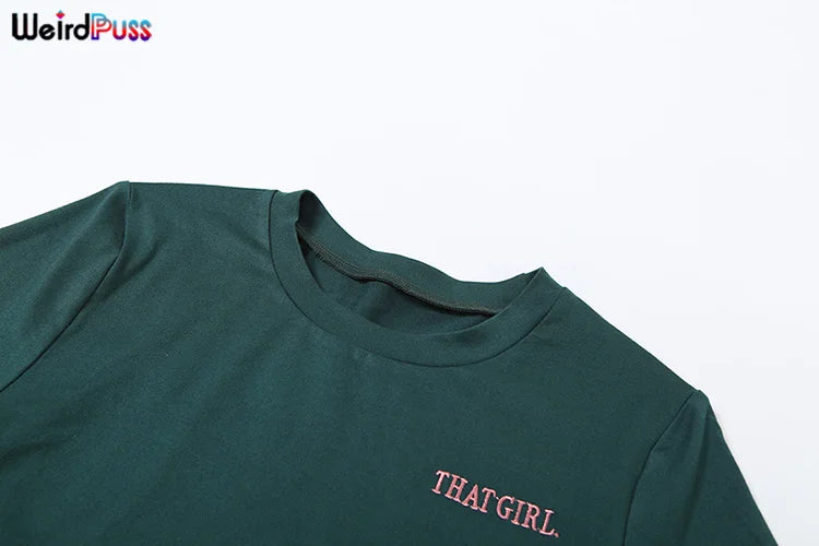 Weird Puss Casual Sporty 2 Piece Set Women Letter Embroidery Crop Tops+Side Tassel Straight Pants Matching Streetwear Tracksuits.