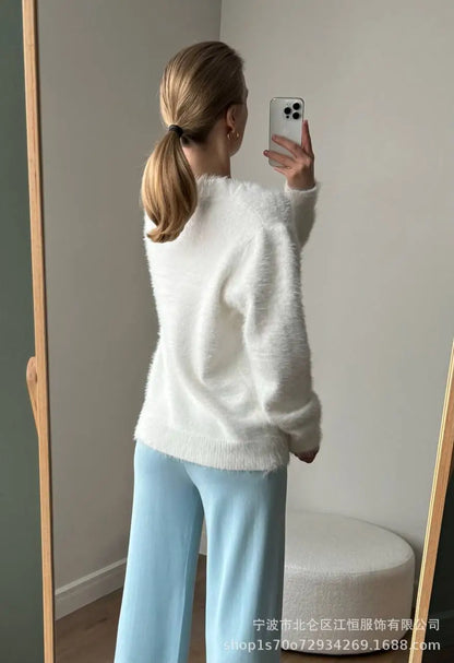 Women New Knitted Thick Cashmere Wool Cardigan Chic V Neck Single Breasted Fashion Long Sleeve Sweater Fall Winter Coat Outwear.