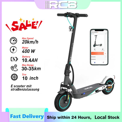 RCB EV10K PRO ABE Electric Scooter, App Control, 10'' Foldable 400W Electric Scooter Adults, E-Scooter with Dual shock absorbers.