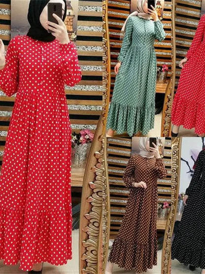 Ramadan Polka Dot Abaya Damen Dubai Islamic Prayer Clothes Women Muslim Dress Kebaya Kaftan Robe Musulmane Caftan Marocain Femme.