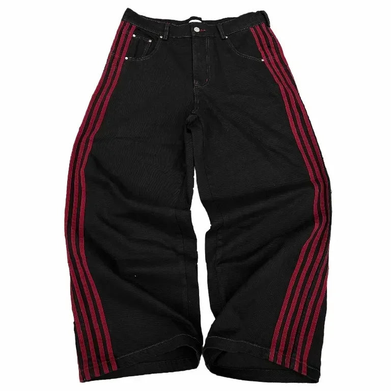 Y2K Baggy Jeans high quality Embroidered Striped Harajuku Sweatpants men women Hip Hop streetwear Casual wide leg Denim Pants.