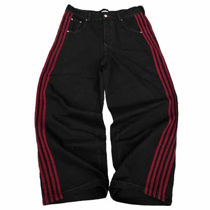 Y2K Baggy Jeans high quality Embroidered Striped Harajuku Sweatpants men women Hip Hop streetwear Casual wide leg Denim Pants.