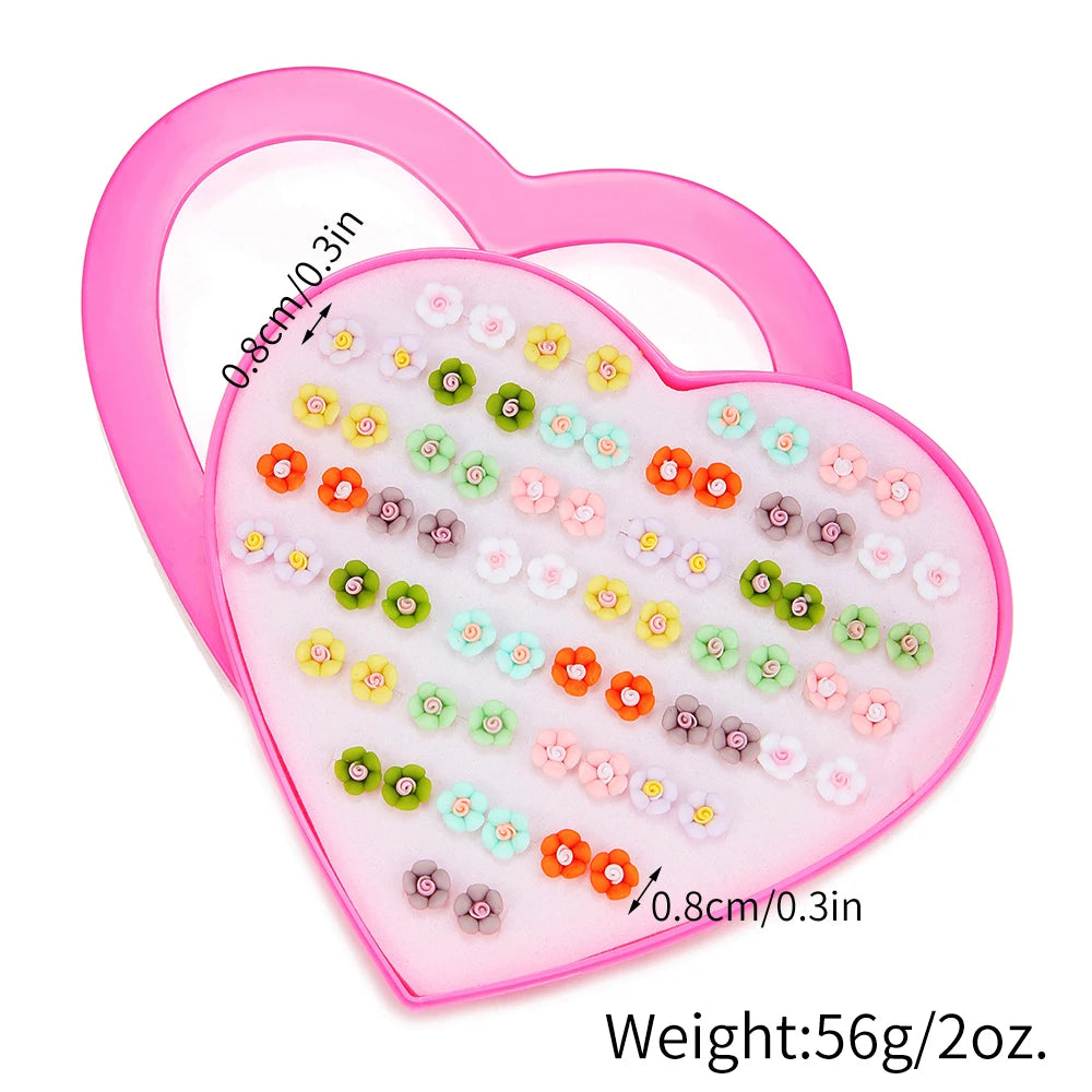 Multicolor 36Pairs Cartoon Hypoallergenic Plastic Stud Earrings Set For Women Girl Cute Animal Flower Ear Wedding Gifts Jewelry.