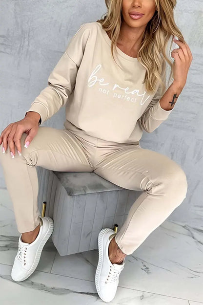 New Letter Printed Women's Two-piece Set Casual Sports Suit Autumn Long-sleeved T-shirt Top + Small Leg Trousers 2-piece Sets.