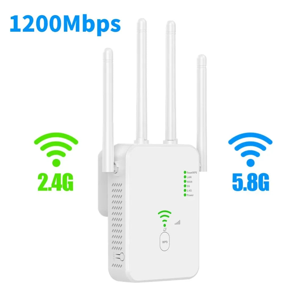 1200Mbps Wireless WiFi Repeater WIFI Range Extender WiFi Signal Booster 5G 2.4G Dual-band Network Amplifier WiFi Router.