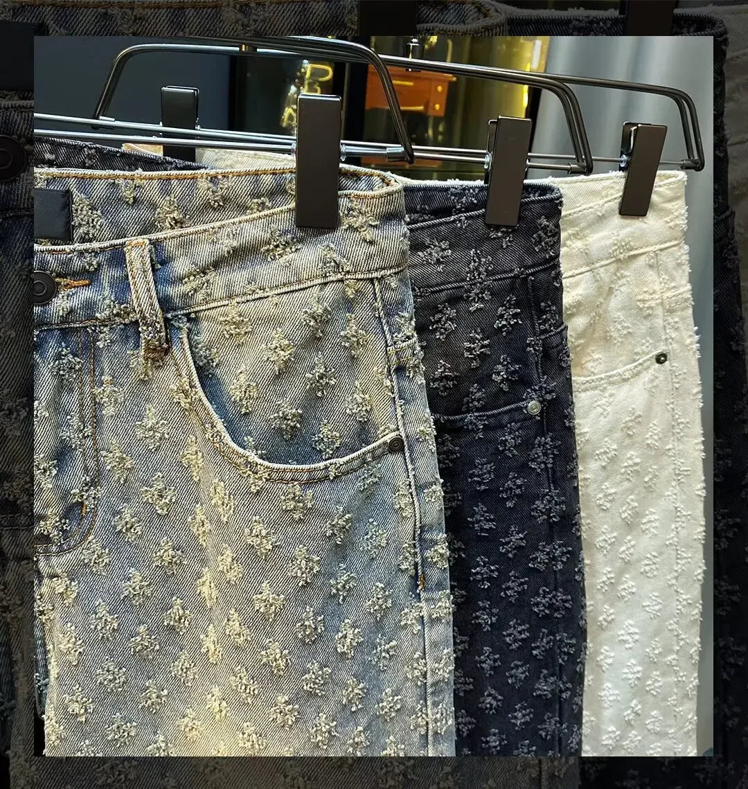 Retro American Casual Vintage Worn Short Jeans Men Straight Loose High Street Five-Point Pants Summer 2025 Distressed Denim.