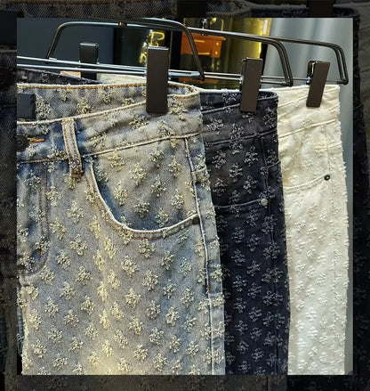 Retro American Casual Vintage Worn Short Jeans Men Straight Loose High Street Five-Point Pants Summer 2025 Distressed Denim.