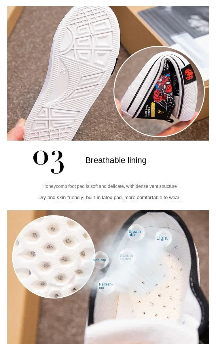 Disney Children's Canvas Shoes Spiderman Boys Sneakers Anti-slip Student Shoes Kids Soft Bottom Outdoor Shoes Sport Shoes.