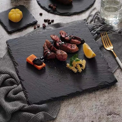 Japanese And Korean Style SLATE Plate Dessert Sushi Flat Western Food Black SLATE Plate Tableware.