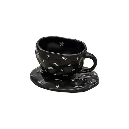 240ml Irregular Ceramic Coffee Cup and Saucer High Appearance Level Afternoon Teacup Office Home Milk Cup Water Cups for Couples.