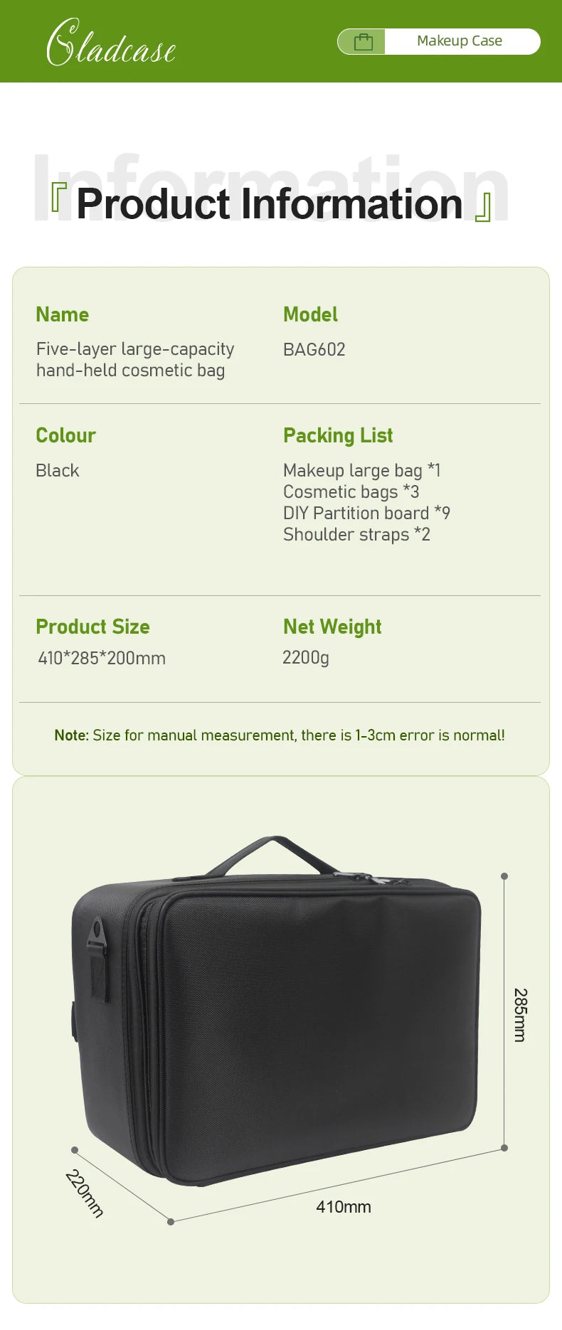 GLADCASE Makeup Case Large Waterproof Makeup Toolbox Professional With Brush Holder Beauty Cosmetic Suitcase Make Up Organizer.