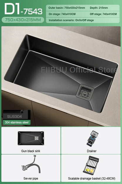 304 Stainless Steel Kitchen Sink Single Bowl Thickened Material Undermount Basin Vegatable Workstation With Drain Accessories