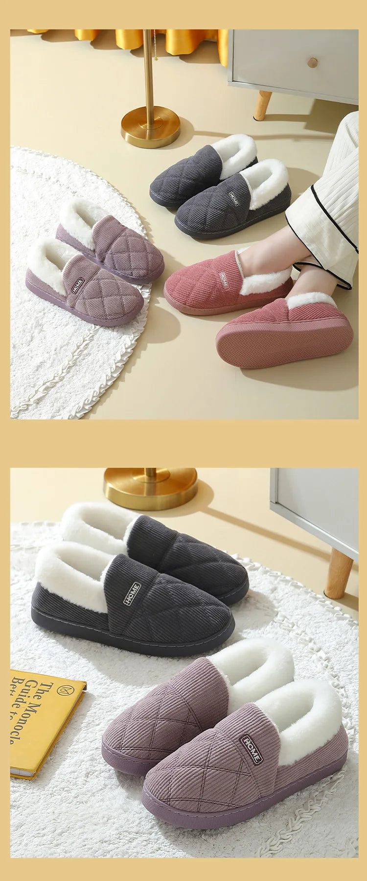 Shevalues Women Plush Slippers Winter Warm Fur Antiskid Cloud Slippers Outdoor Breathable Thick Flat Sole Slipper Home Slippers.