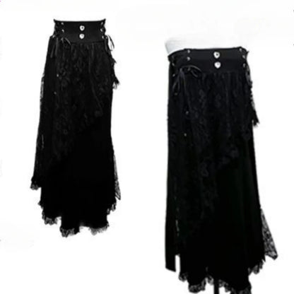 2025 Y2k Aesthetic Harajuku Style Lolita Long Skirt Women Gothic Lace Black Slim Skirts Japanese Jk Pleated Skirt Saia Feminina.