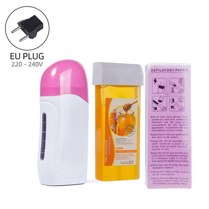 Honey Epilatory Waxing Kit Depilatory Roll on Wax Heater Machine with Refillable Wax Cream&100PCS Waxing Papers For Hair Removal.