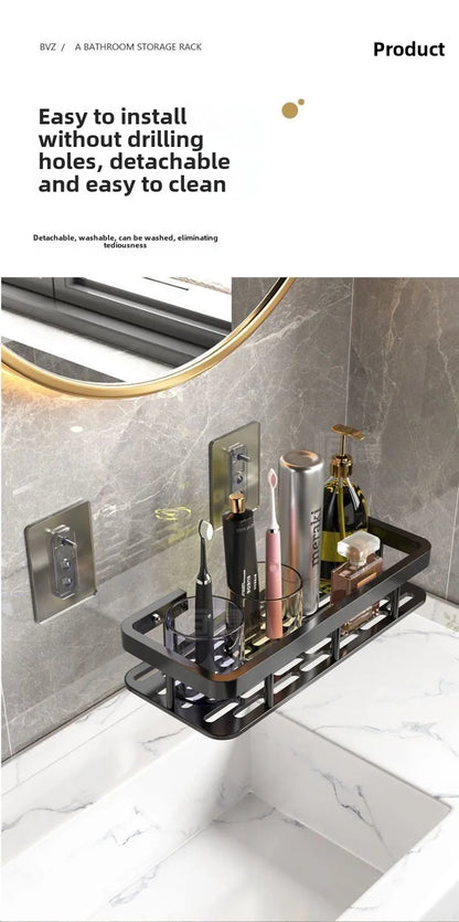 Badezimmerregale, schwarz, rostfrei, Wandmontage, nicht stanzbar, Aufbewahrungsregal, WC, Bad, Waschbecken, Wand-Badezimmerregale