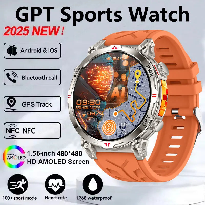 2025 GPS Sports Smart Watch GPT AMOLED 1.56 inch 488 * 488 Heart Rate Blood Oxygen Blood Pressure Monitoring 3ATM Smartwatches
