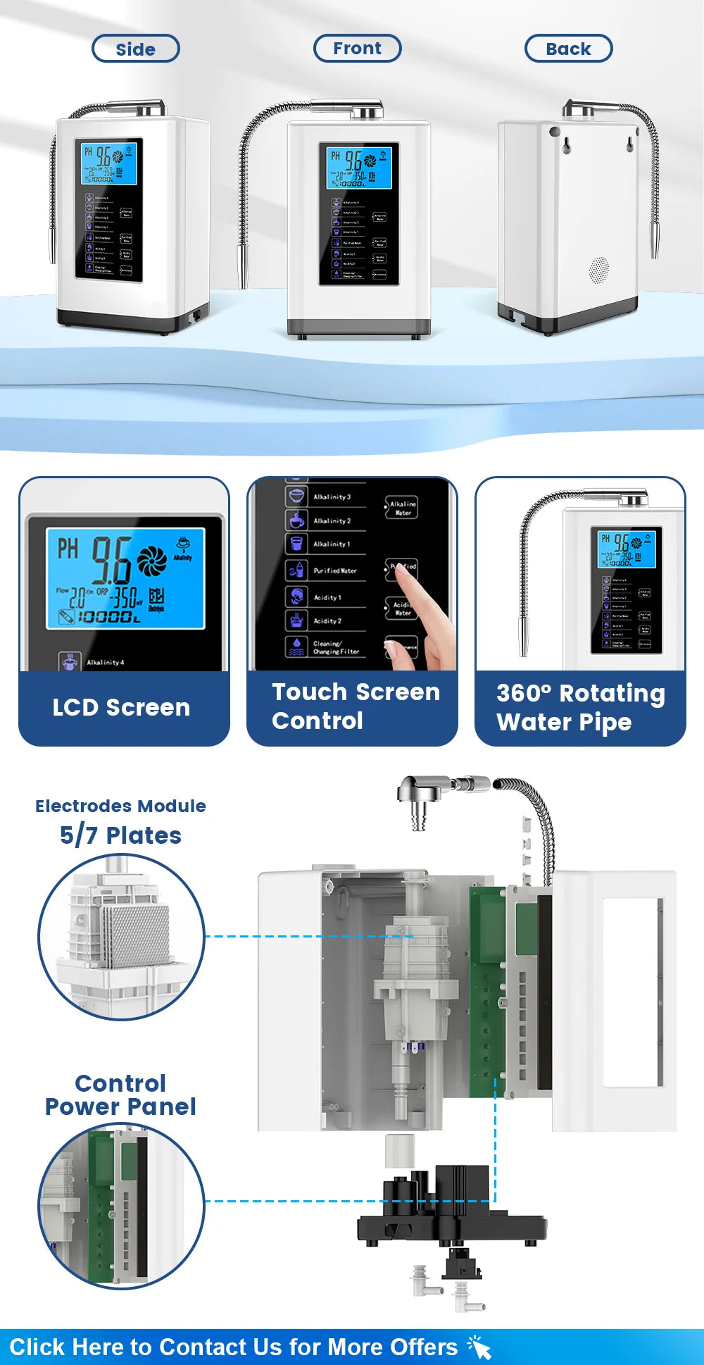 Alkaline Water Machine Ionizers PH Water Device Alkaline Water Dispenser 5 Plate Platinum Coating Alkaline Water Ioniser Machine.