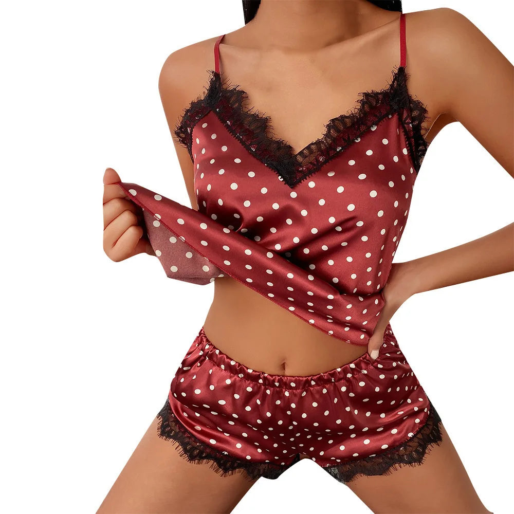 Sommer Frauen sexy Pyjamas Set Satin Seide tiefe V-Spitze Cami Weste Home Kleidung Tops und Shorts Nachtwäsche für weibliche Leibchen Rock.