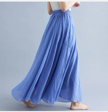 2023 new Summer Cotton Linen A-line Skirt Women Solid Color Loose High Waisted Long Skirts For Women Loose Vintage Ankle-length.