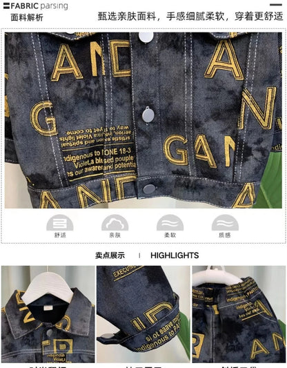 Boys Set Spring and Autumn 2024 New Children's Handsome Clothes Trendy Baby Autumn Fashion Cowboy Two Piece Set Kids Outfits.