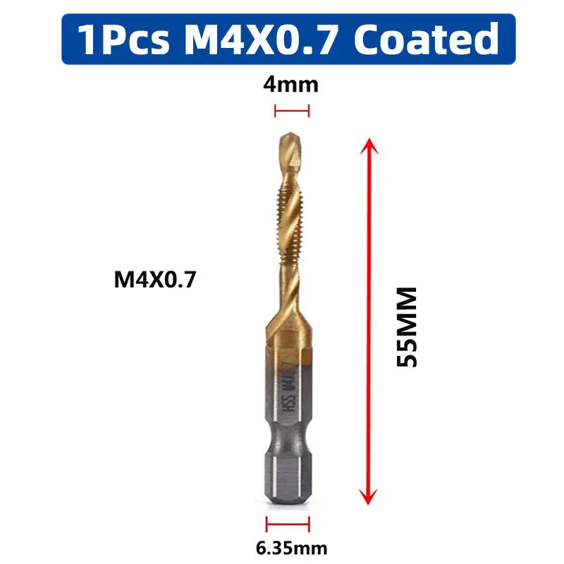 SIQICNC Schaft Titanbeschichtetes HSS-Schraubgewinde Metrisches Gewindebohrer Bohrer Schraubenmaschine Compound Tap M3 M4 M5 M6 M8 M10 Handwerkzeuge