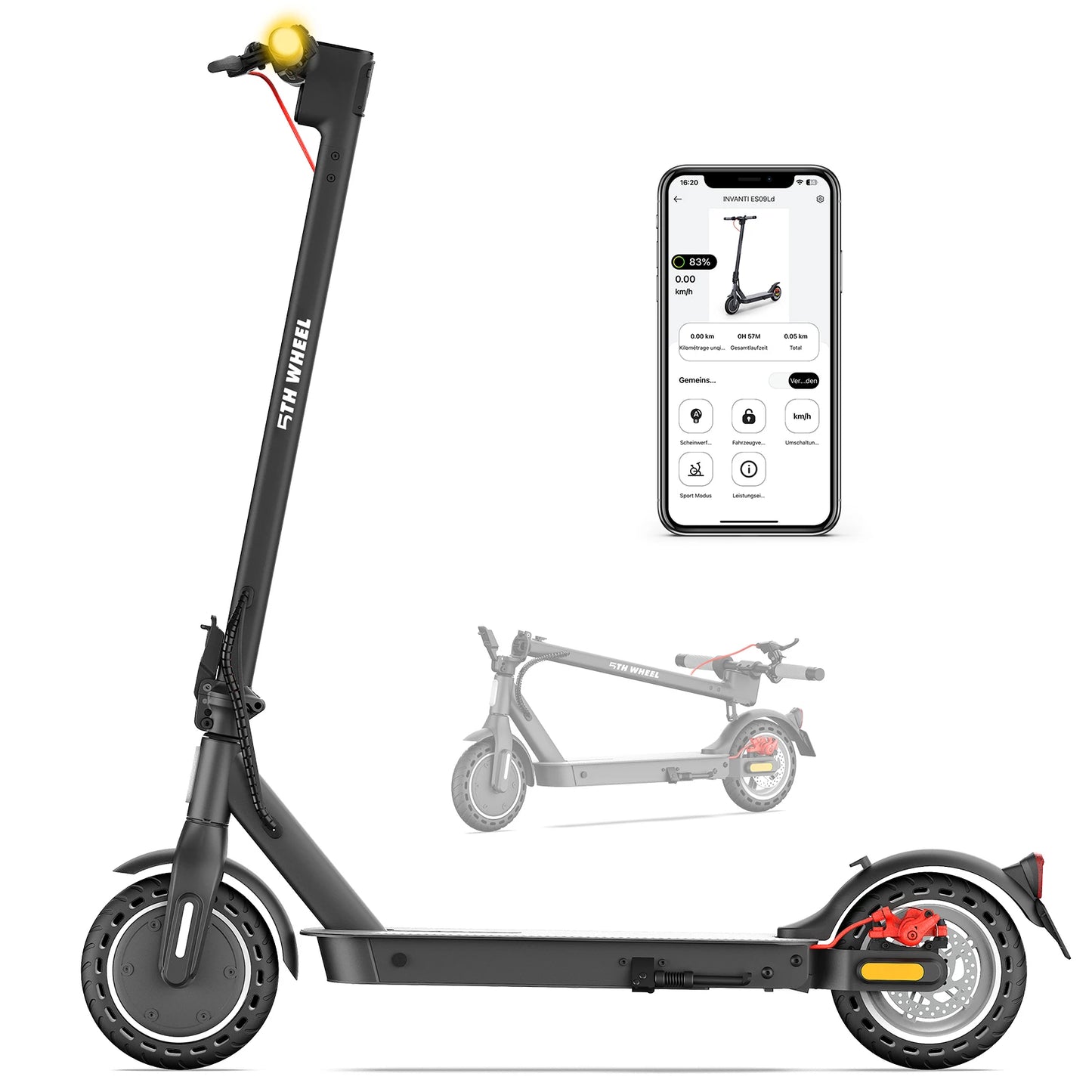 5TH WHEEL E30(ABE) Adult Electric Scooter 350W Motor 36V 7.5AH Battery City Electric Scooter 8.5" Solid Tires Foldable E-Scooter.