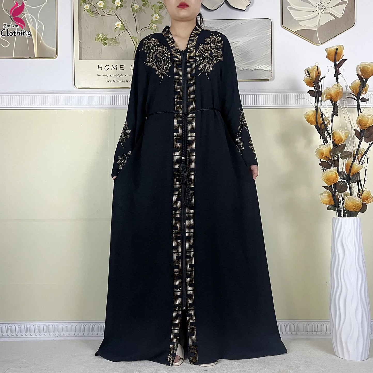 New Muslim Abayas For Women Long Sleeved Dress Dubai Lady Elegant Long Dress Islam Clothing African Abaya Loose Robe With Turban.