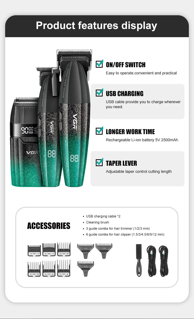 VGR Hair Clippers Professional Hair Trimmers Rechargeable Body Trimmer Electric Clippers Adjustable Hair Clippers Men V-640 s3.