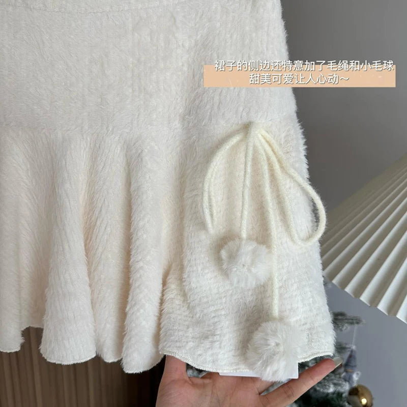 MEXZT Kawaii White Mini Skirts Women Preppy Cute High Waist Skirt Winter Japanese Streetwear Lace Up Chic Slim A Line Faldas New.