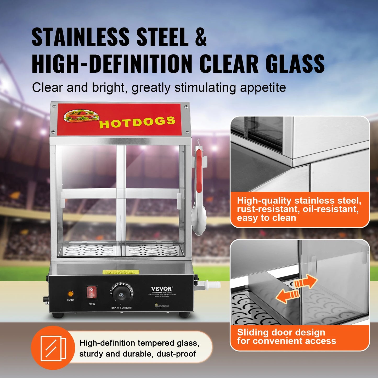 SucceBuy 27/37L 2Tiers Hot Dog Steamer with Temperature Control Stainless Steel Electric Bun Warmer for Hot Dogs&Buns for Cinema.