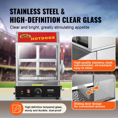 SucceBuy 27/37L 2Tiers Hot Dog Steamer with Temperature Control Stainless Steel Electric Bun Warmer for Hot Dogs&Buns for Cinema.