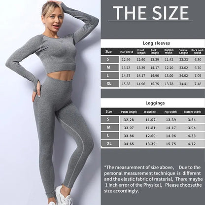Women Yoga 2 Pieces Workout Outfits Seamless High Waist Leggings Sports Crop Top Running Clothes Sets.