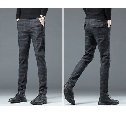 Spring Autumn Korea Plaid Pants Men Fashion Comfortable Elastic Casual Business Trousers Male Formal  Suit Pant.
