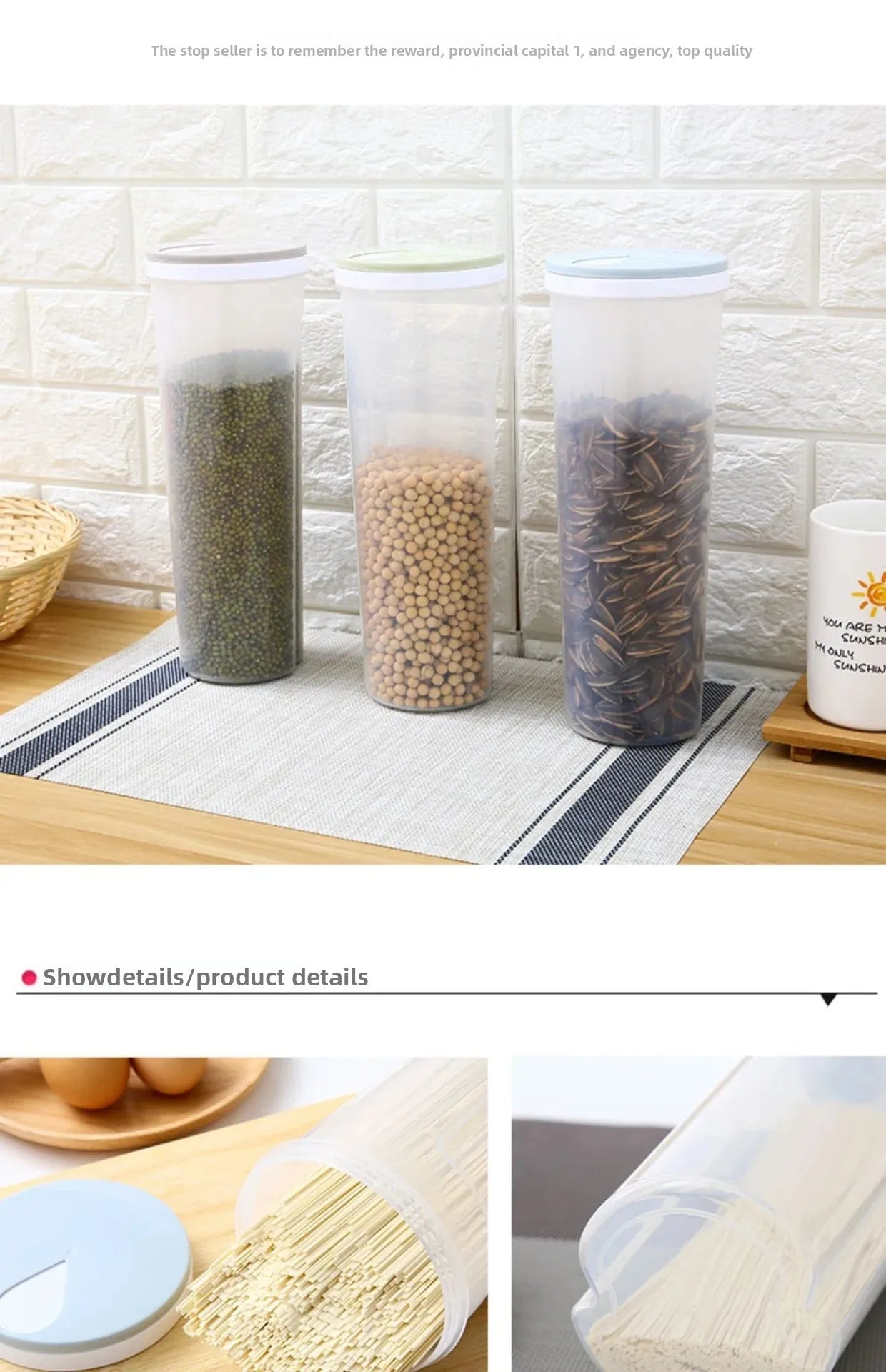Transparent Plastic Kitchen Noodle Storage Container Sealable Jar Grain Storage Box Home Use Food Preservation Tin Canister.