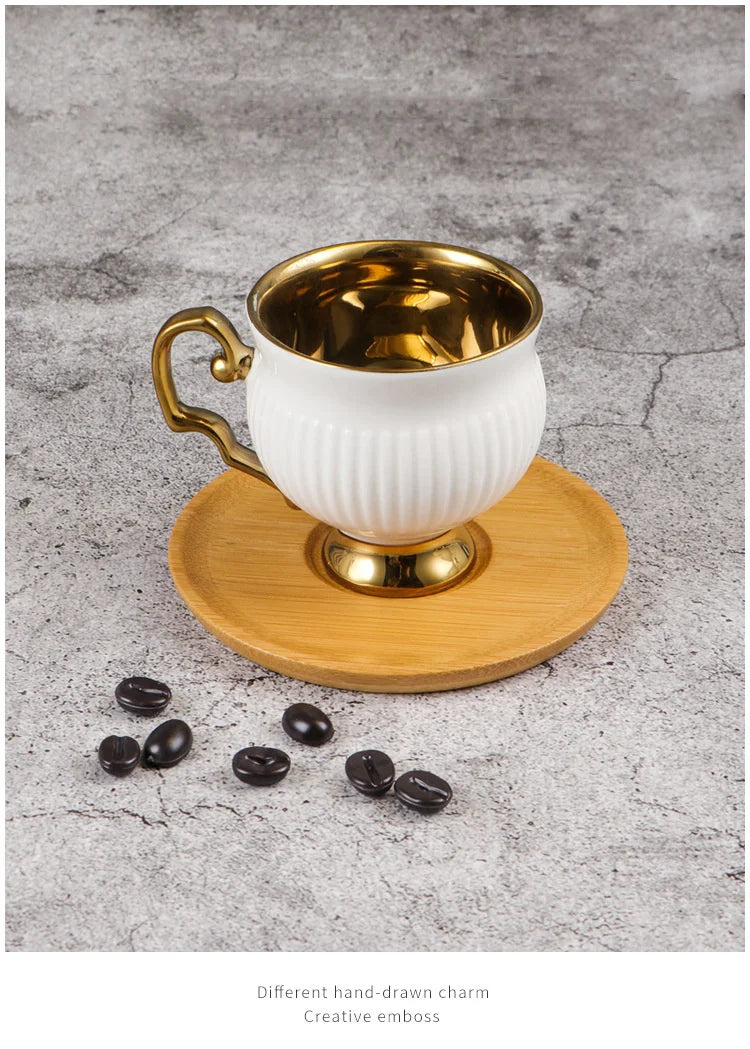 2pcs/set Turkish Coffee Cups Set Of 2 Ceramics Cup Of Coffee Creative Gifts Relief Teacup And Saucer Set Retro 90ml Gobelet.