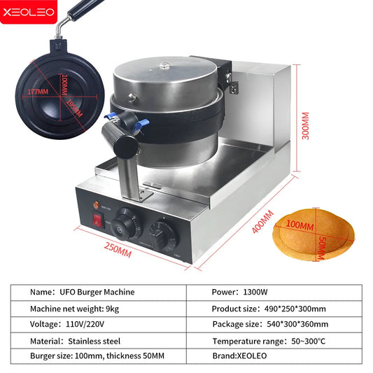 XEOLEO 1300W Electric Ice Cream Waffles UFO Burger Maker Hamburg Gelato Panini Press Machine Sandwich Press Maker.